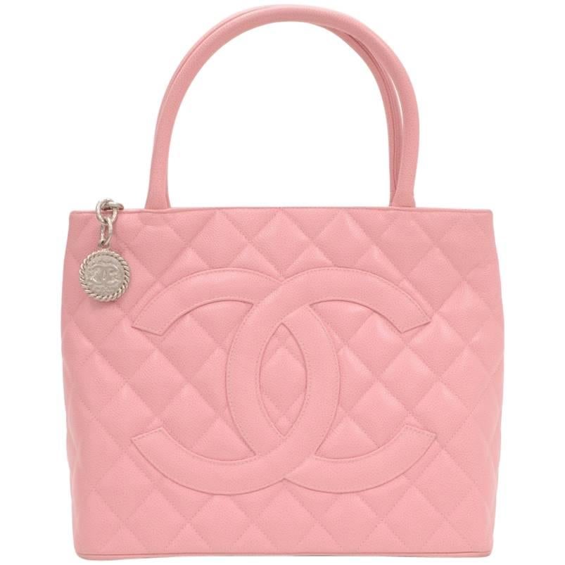 Chanel Revial Pink Quilted Caviar Leather Tote Hand Bag