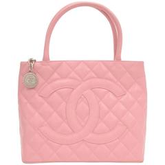 Vintage Chanel Revial Pink Quilted Caviar Leather Tote Hand Bag