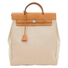 Hermes Herbag Ado 2 in 1 Beige Canvas Brown Leather Backpack Bag
