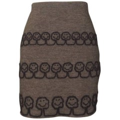 Moschino 1994 EcoCouture Smiley Face Tree Pencil Rock in Brown Knit