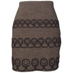 Retro Moschino 1994 EcoCouture Smiley Face Tree Pencil Skirt in Brown Knit 