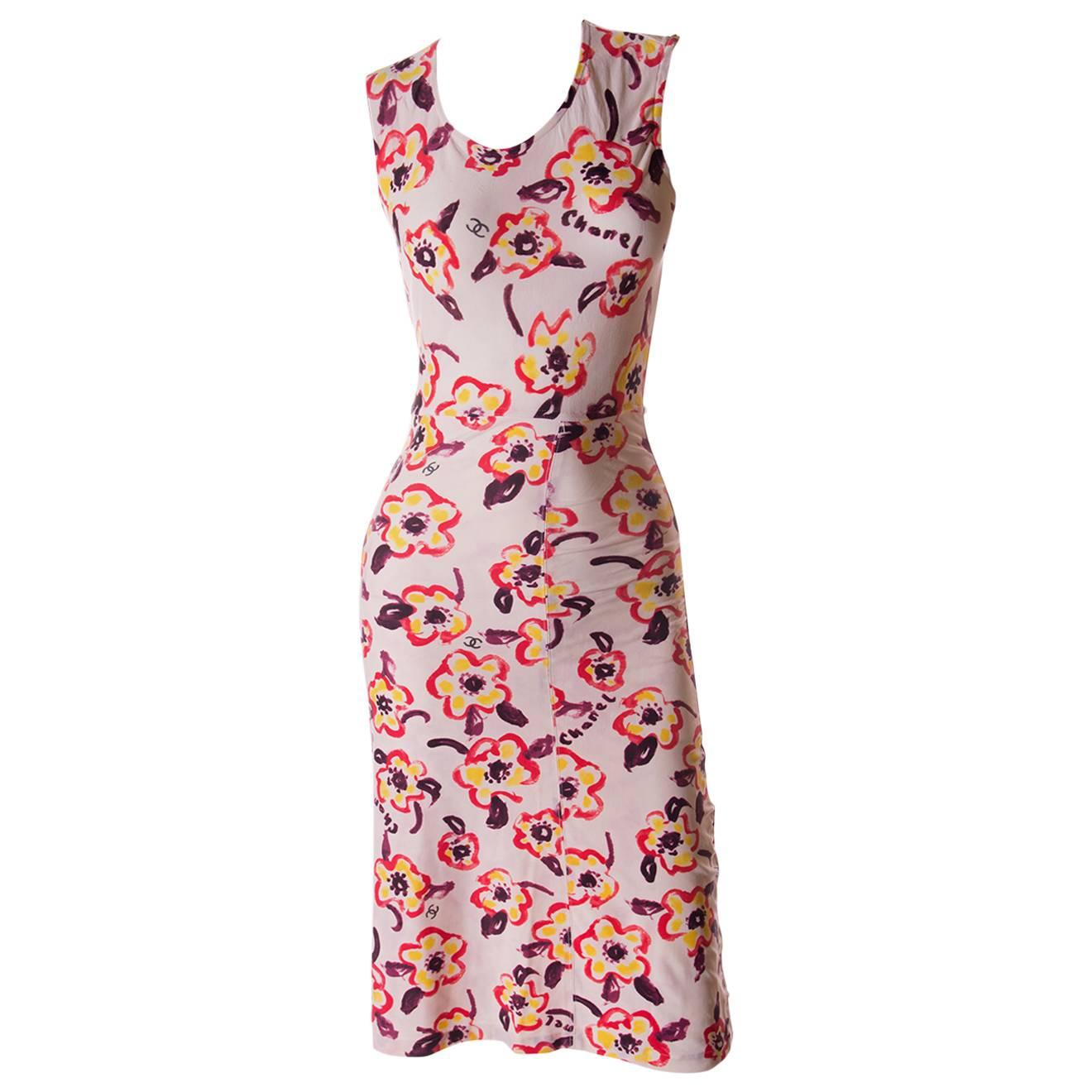 Chanel 1996 Iconic Camellia Print Dress For Sale