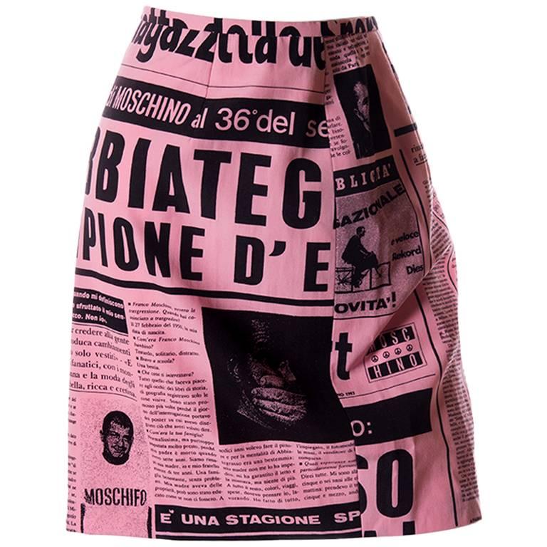 Moschino Couture 1983 Newspaper Print Skirt