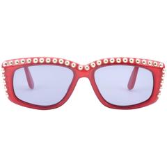 Emmanuelle Khanh EK Red Rouge Gold Jeweled Sunglasses, Made in France