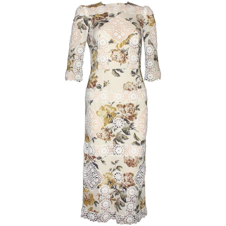 Dolce and Gabbana Floral Silk And Lace Dress Gown at 1stDibs