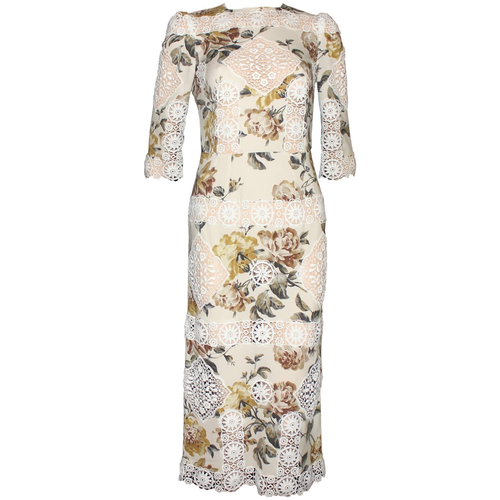 Dolce & Gabbana Floral Silk And Lace Dress Gown