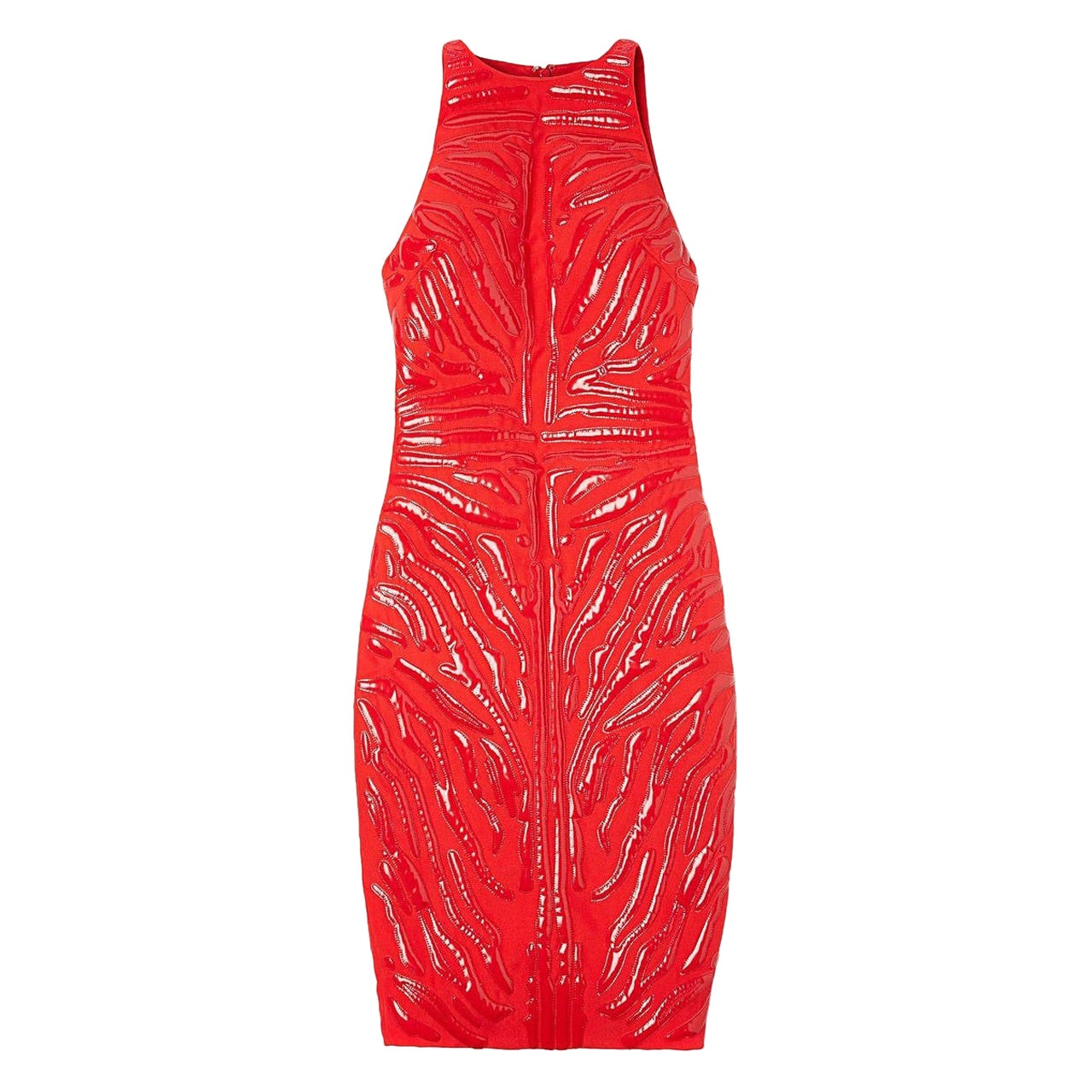 Versace Red Crepe Cady Sheath Dress With Vinyl Animal Stripes 40 - 4/6 For Sale
