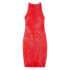 Versace Red Crepe Cady Sheath Dress With Vinyl Animal Stripes 40 - 4/6