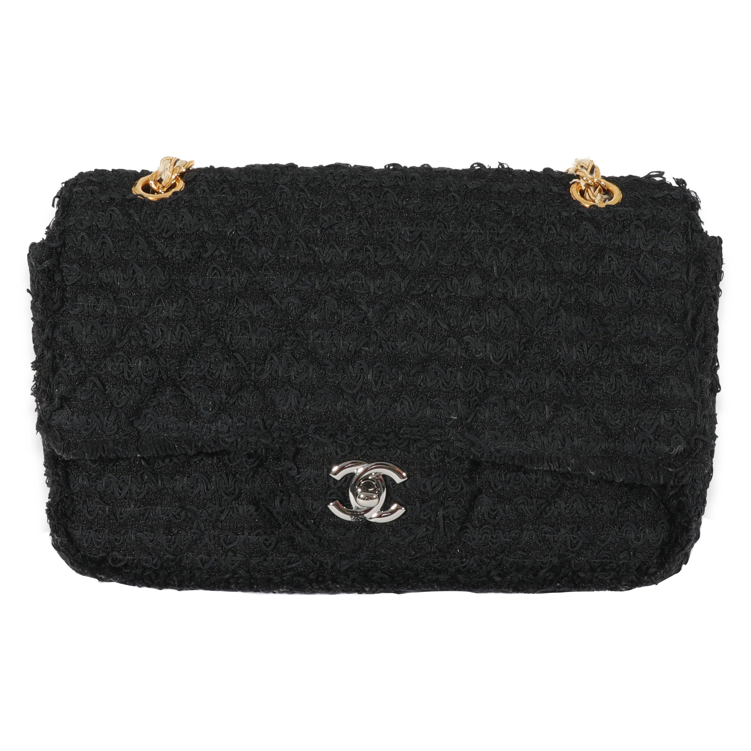 Chanel Black Boucle CC Medium Flap Bag For Sale at 1stDibs