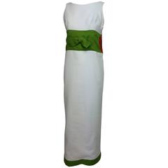 Vintage mod style novelty white pique maxi dress with open flower sides 1960s