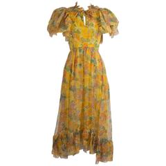 1970's Harald Yellow Floral Dress