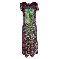 Jean Paul Gaultier Sequins Iridescent Multicolor Skirt Suit Cocktail Dress 1990s