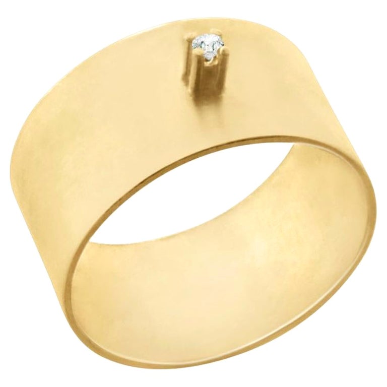 Diamond 18 Karat Yellow Gold Wide Ring, US6 For Sale