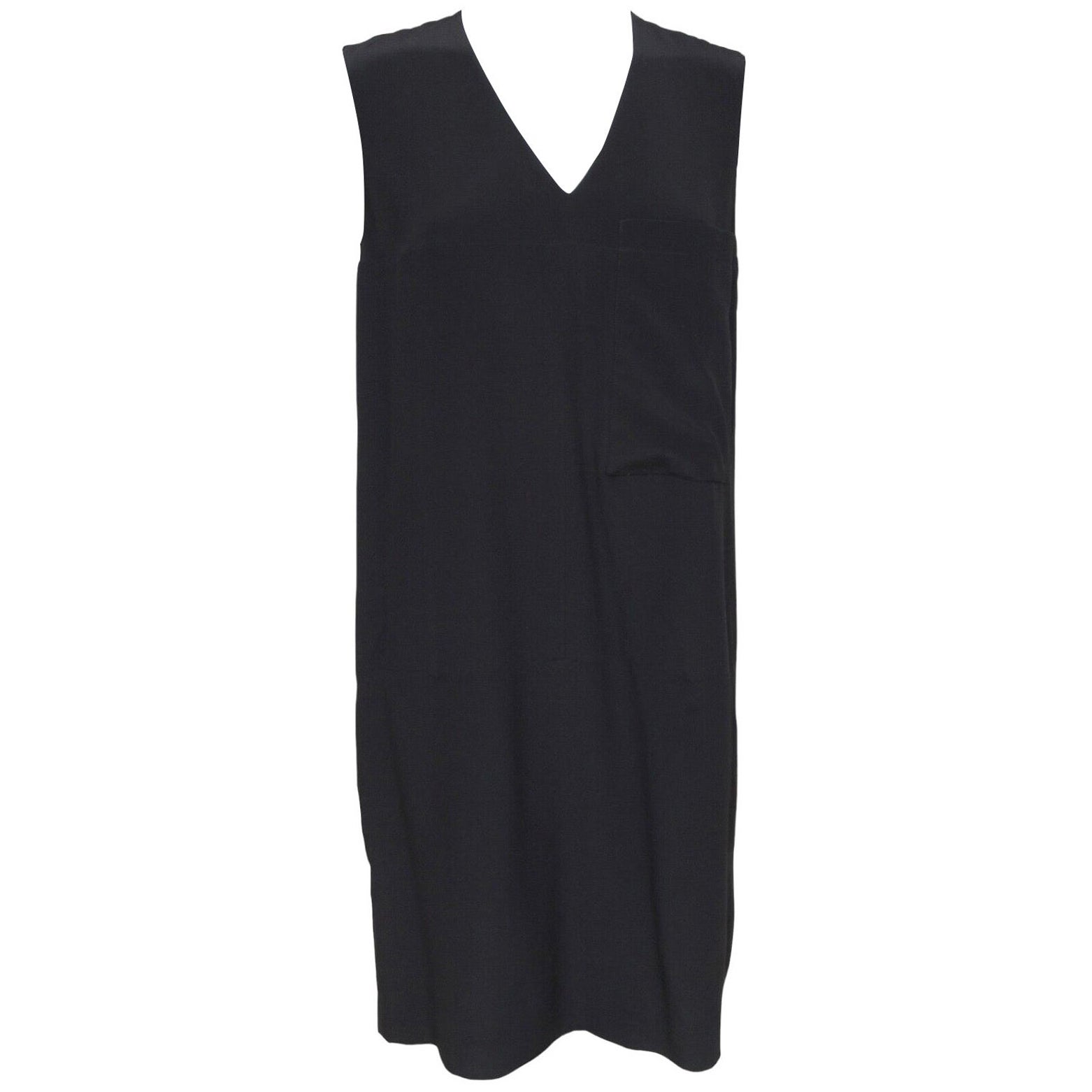 CHLOE Black Silk Dress Shift V-Neck Sleeveless Slip On Pockets Sz 34 For Sale