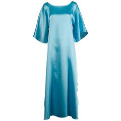 Lucie Ann Vintage 1970s Blue Caftan Lounge or Slip Dress