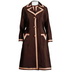 Stunning 1960s Vintage Silk + Wool Pink and Brown Striped Coat + Dress Ensemble 11