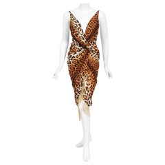 Vintage 2008 Christian Dior by Galliano Leopard Print Silk Beaded Fringe Dress