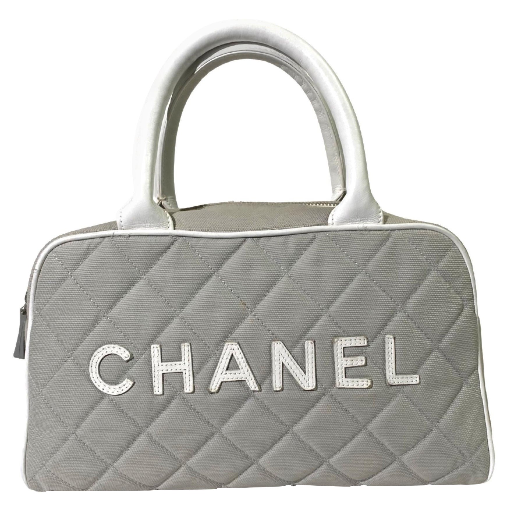 Chanel 2000s Sport Gray Quilted Canvas Mini Handbag For Sale