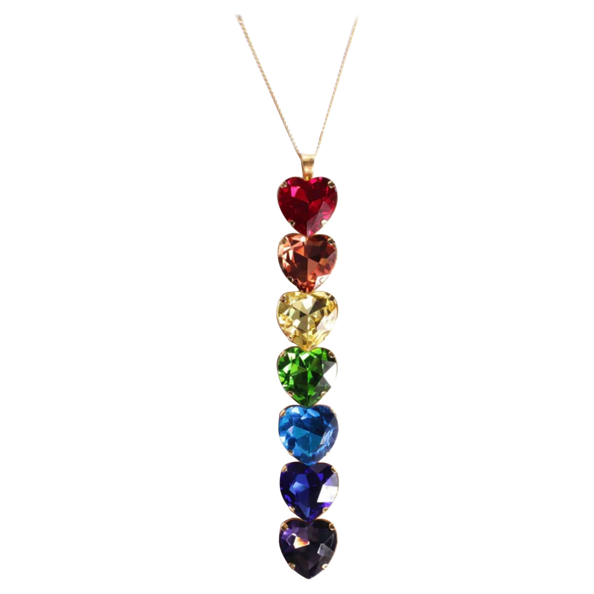 24K Gold Plated Rainbow Heart Pendant Necklace For Sale