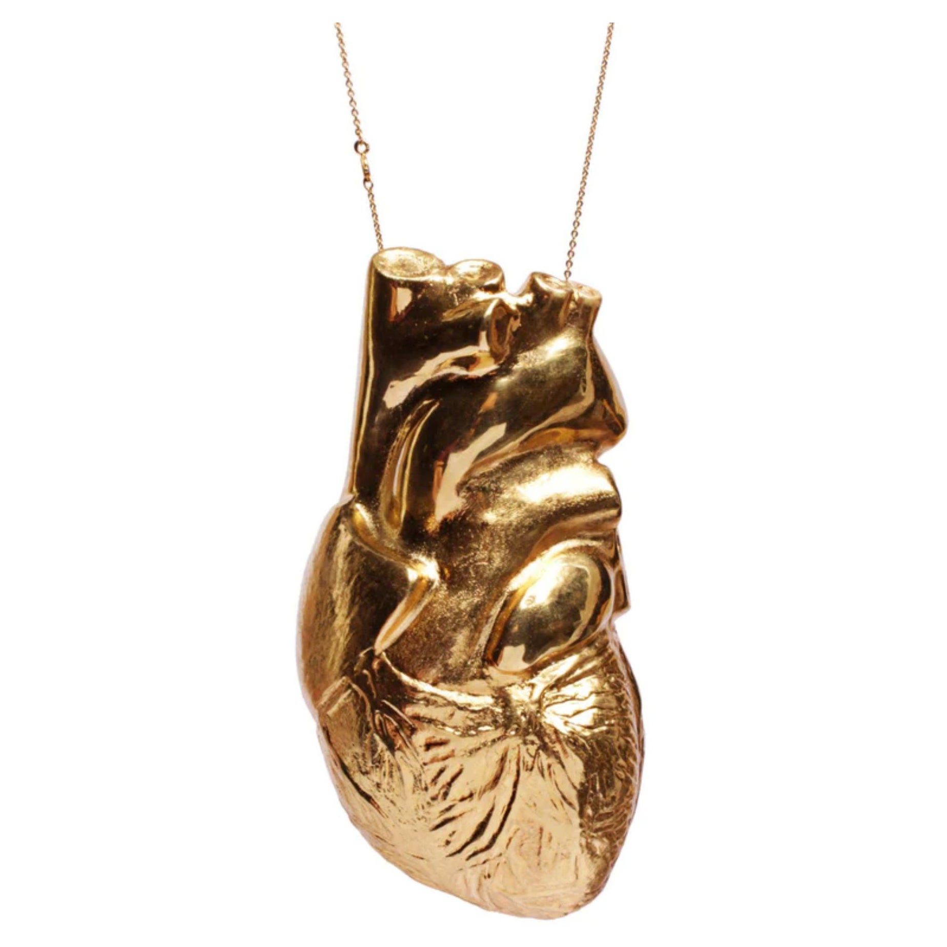 24K Gold Anatomical Heart Necklace For Sale