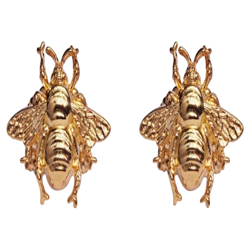 24K Gold Plated Queen Bee Earrings, Size S For Sale