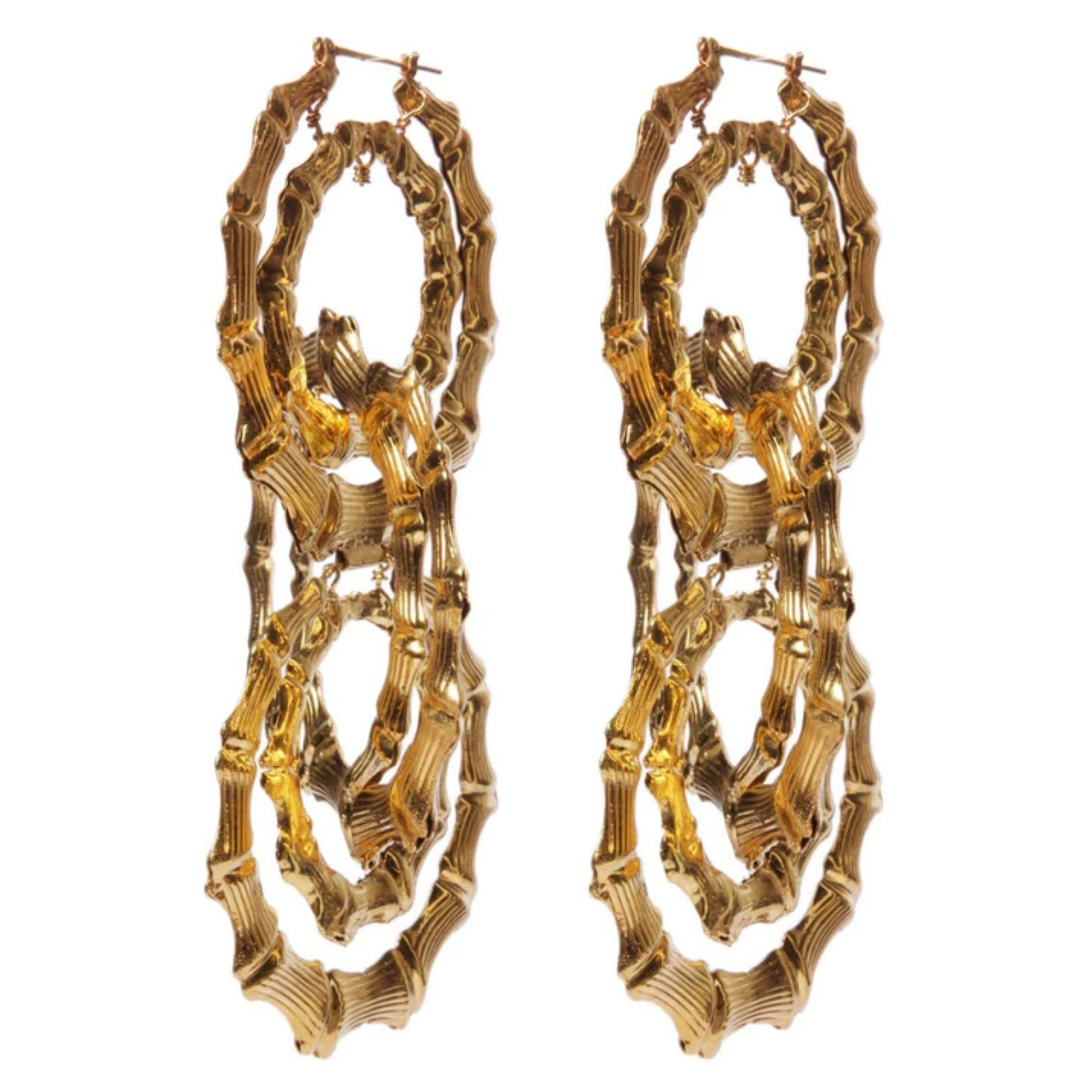 24K Yellow Gold Mordekai Bamboo Earrings For Sale