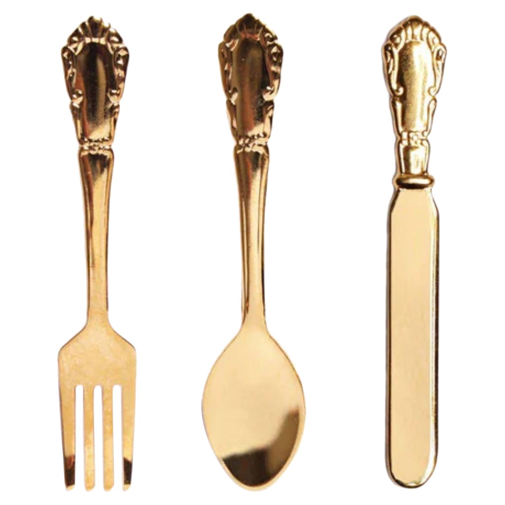24K Gold Cutlery Trio Earring Set For Sale