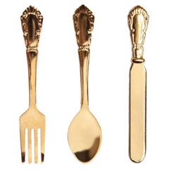 Vintage 24K Gold Cutlery Trio Earring Set