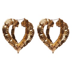24K Gold Heart Bamboo Earrings