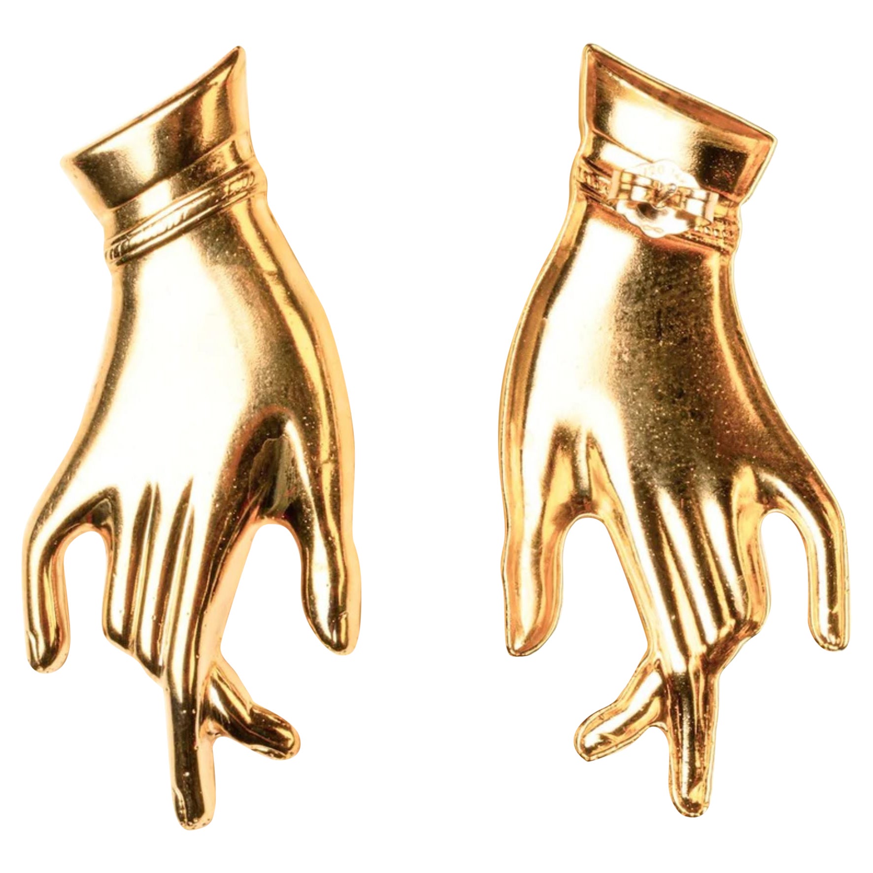 24K Gold Plated Hand Earrings For Sale