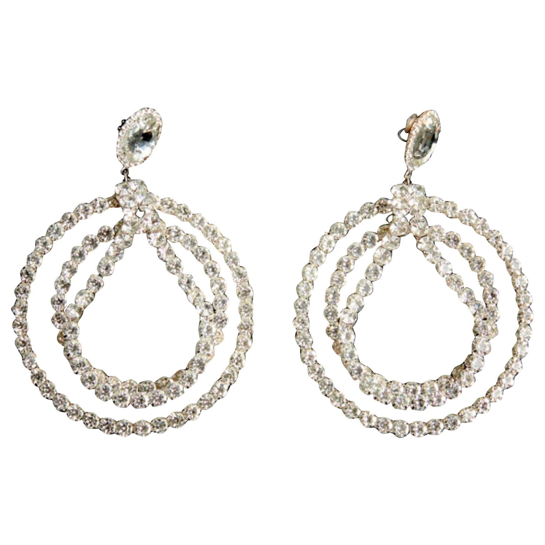 Oversized Two Circles Crystal Circle Hoop Earrings  For Sale