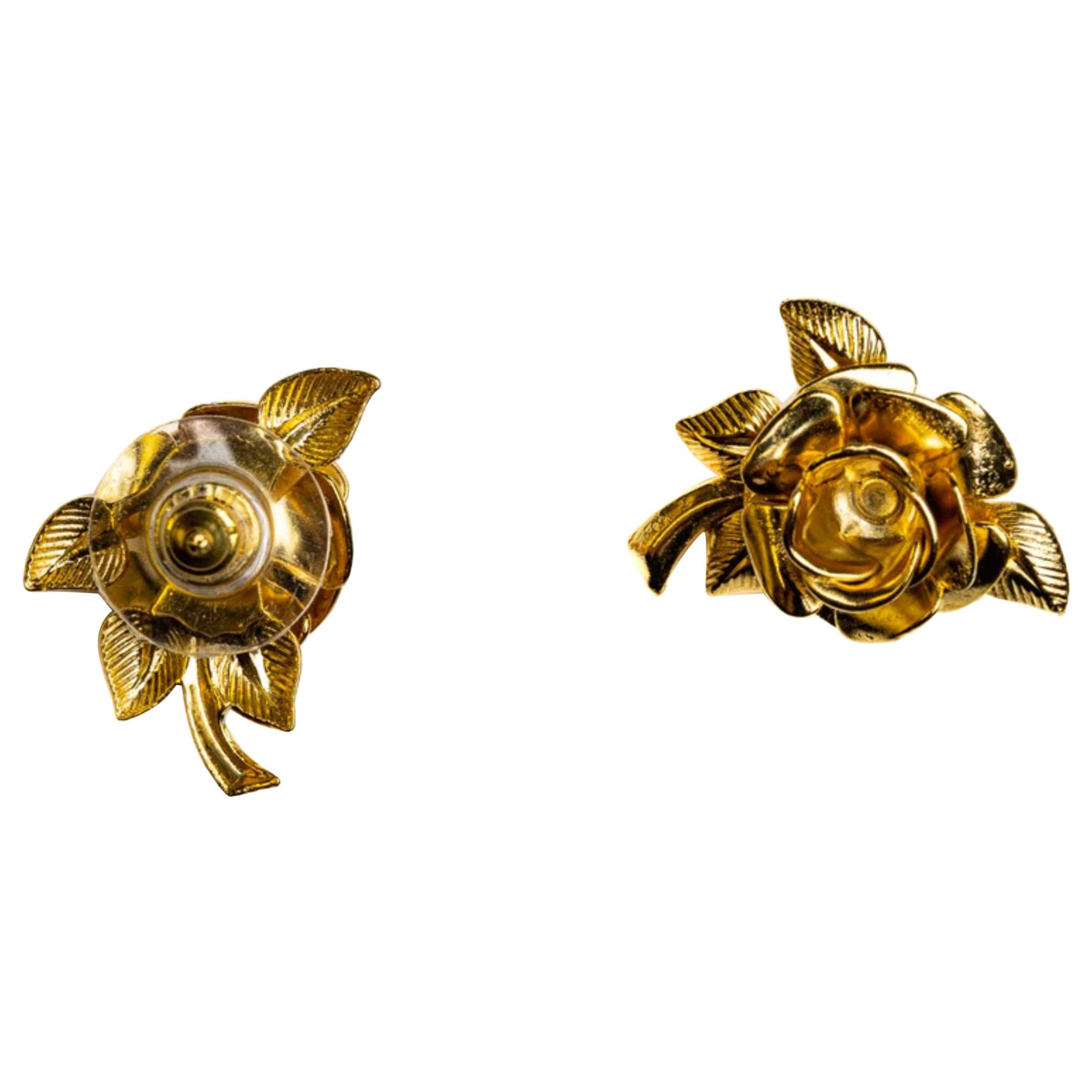 24K Gold Rose Studs Plated on Brass For Sale
