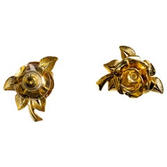 Clous d'oreilles roses en or 24K plaqués sur laiton