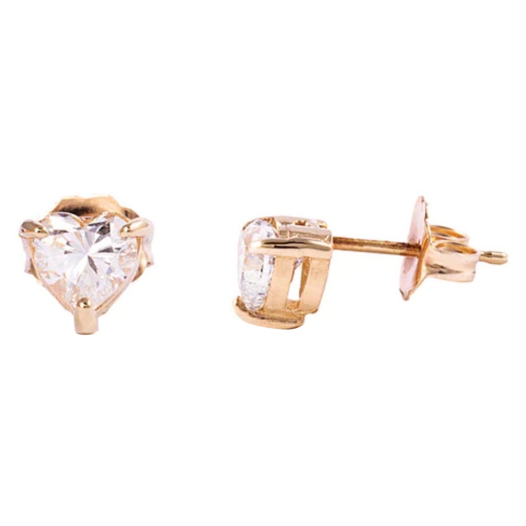 Pair of 14K Yellow Gold Heart Diamond Stud Earrings