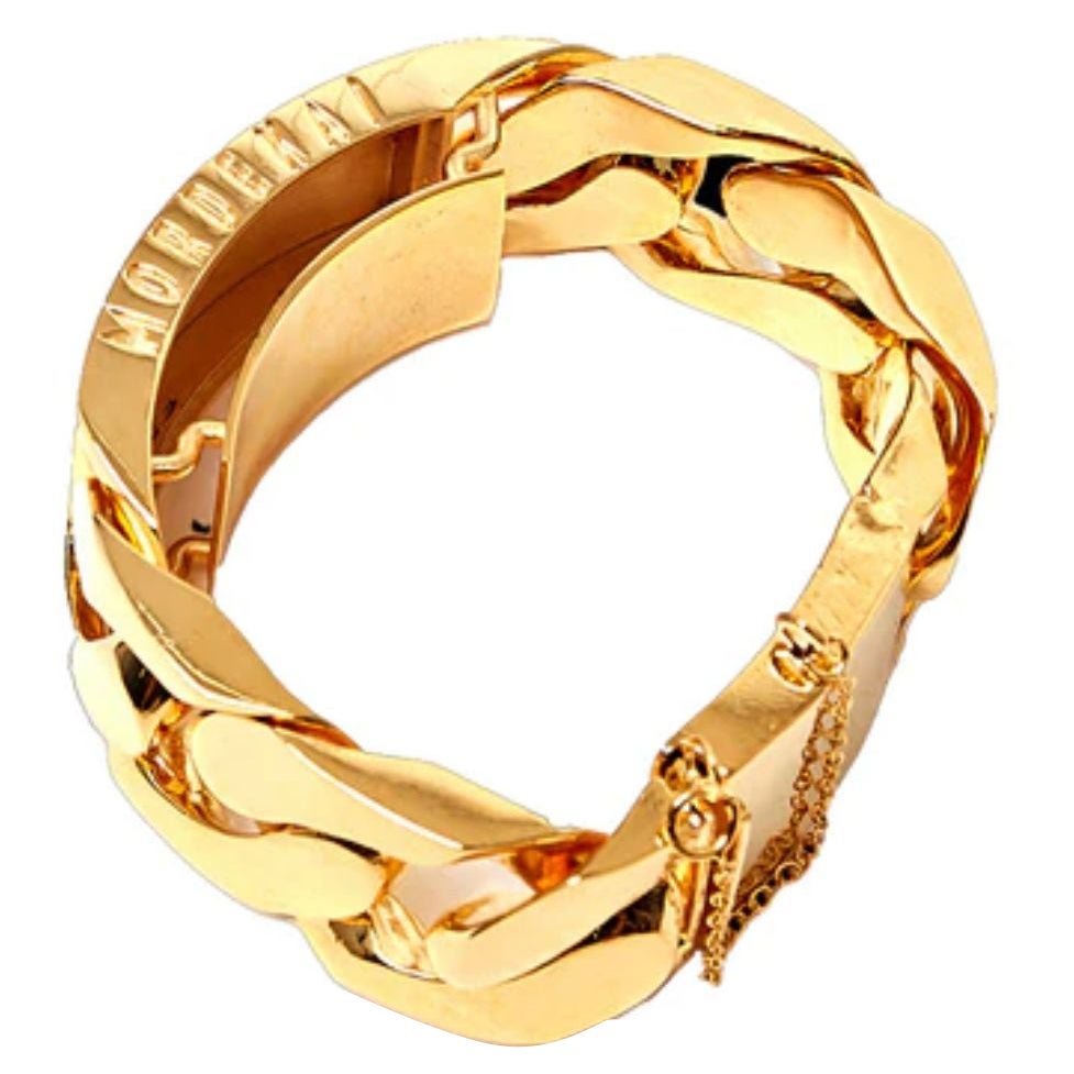 24K Gold Kuban Chain Raised-Id Bracelet For Sale