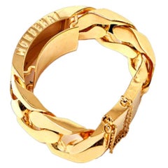 24K Gold Kuban Chain Raised-Id Bracelet