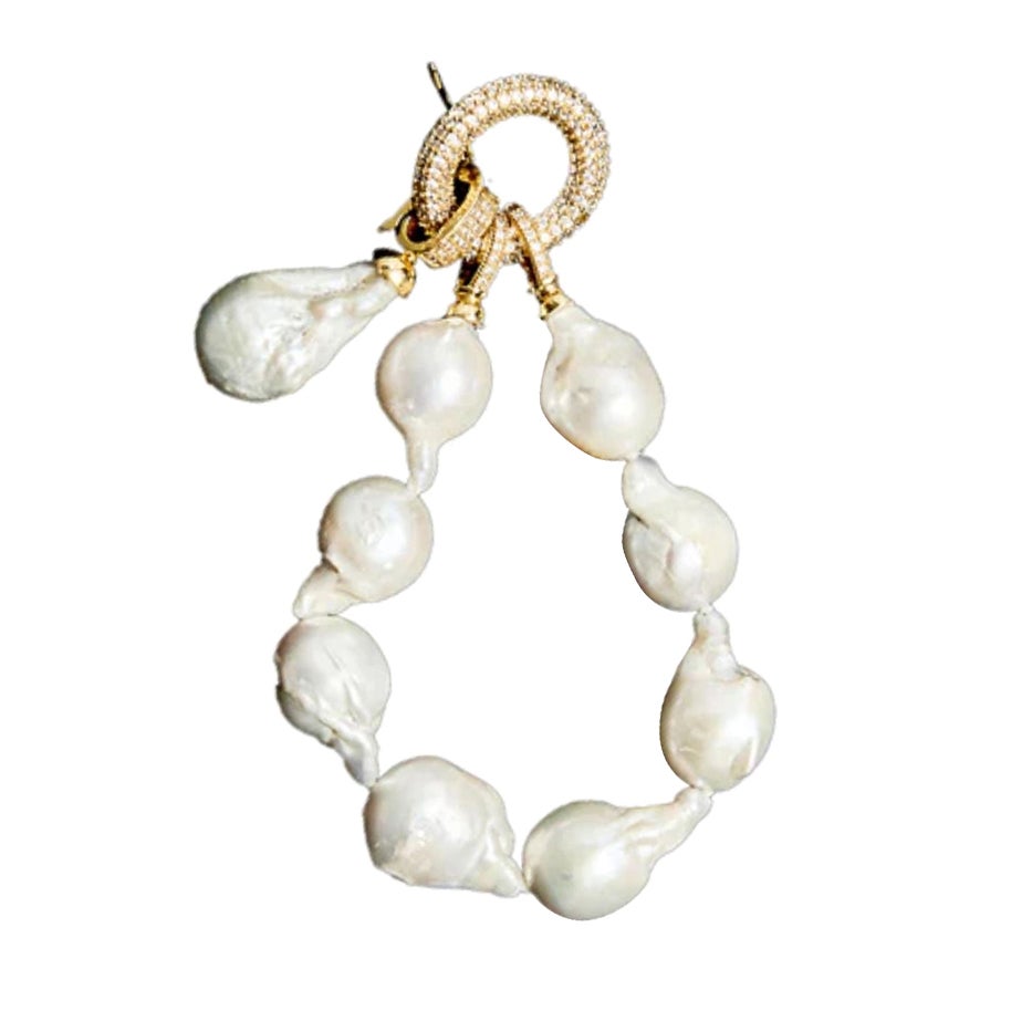 Misani Italy Gold Baroque Pearl Diamond Bracelet at 1stDibs