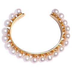 24K Yellow Gold Pearl Cuff Plated on Brass