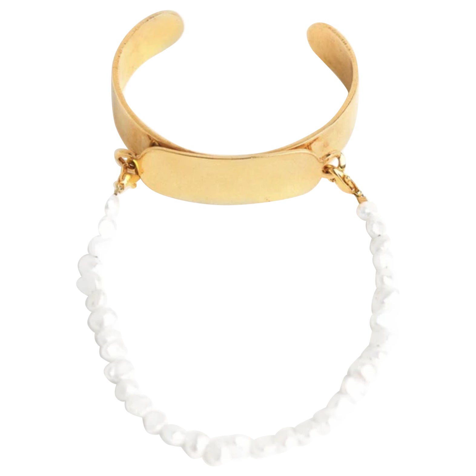 24K Gold Pearl ID Cuff Plated on Brass For Sale