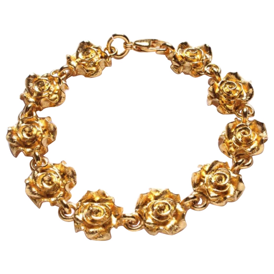 24K Yellow Gold Plated Sterling Silver Rosette Chain Bracelet For Sale