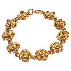 Bracelet à chaîne rosette en argent sterling plaqué or jaune 24 carats