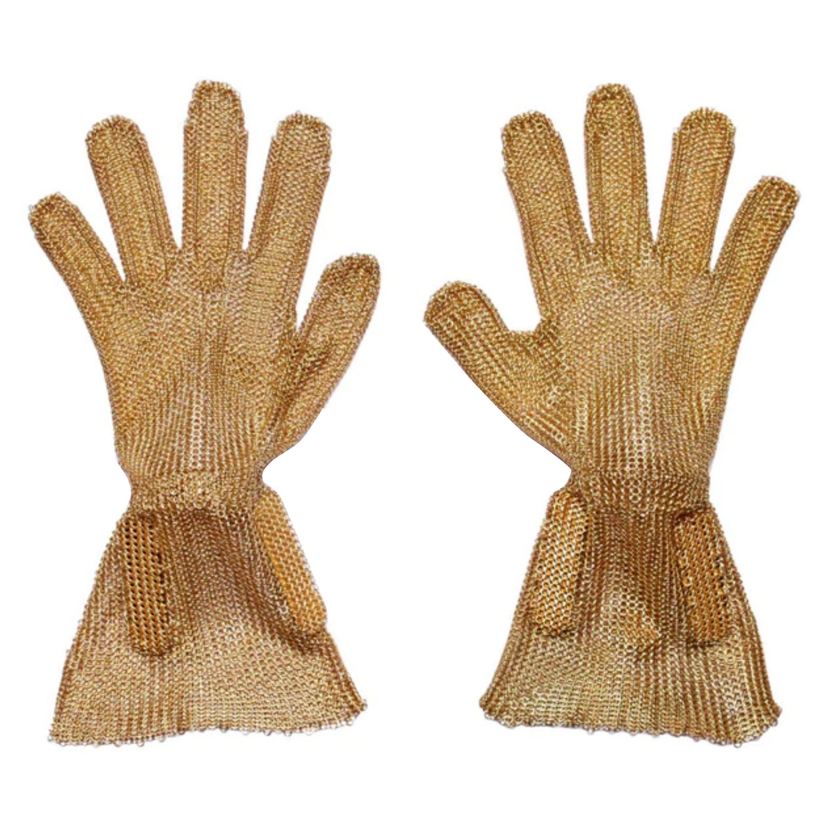 24K Gold Plated Flared Chainmail Gloves on Steel For Sale