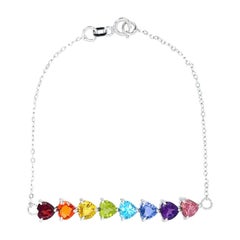 14K White Gold One Rainbow Heart Chain Bracelet