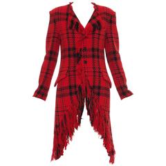 Yohji Yamamoto Red And Black Wool Tartan Fringed Jacket, Autumn - Winter 2003