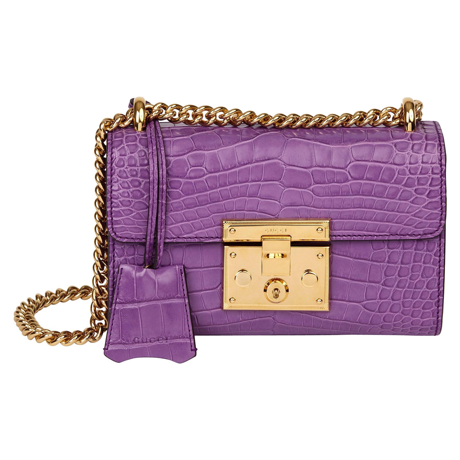 2020 Gucci sac à bandoulière en cuir d'alligator mat, petit cadenas, violet  cyclamen En vente sur 1stDibs