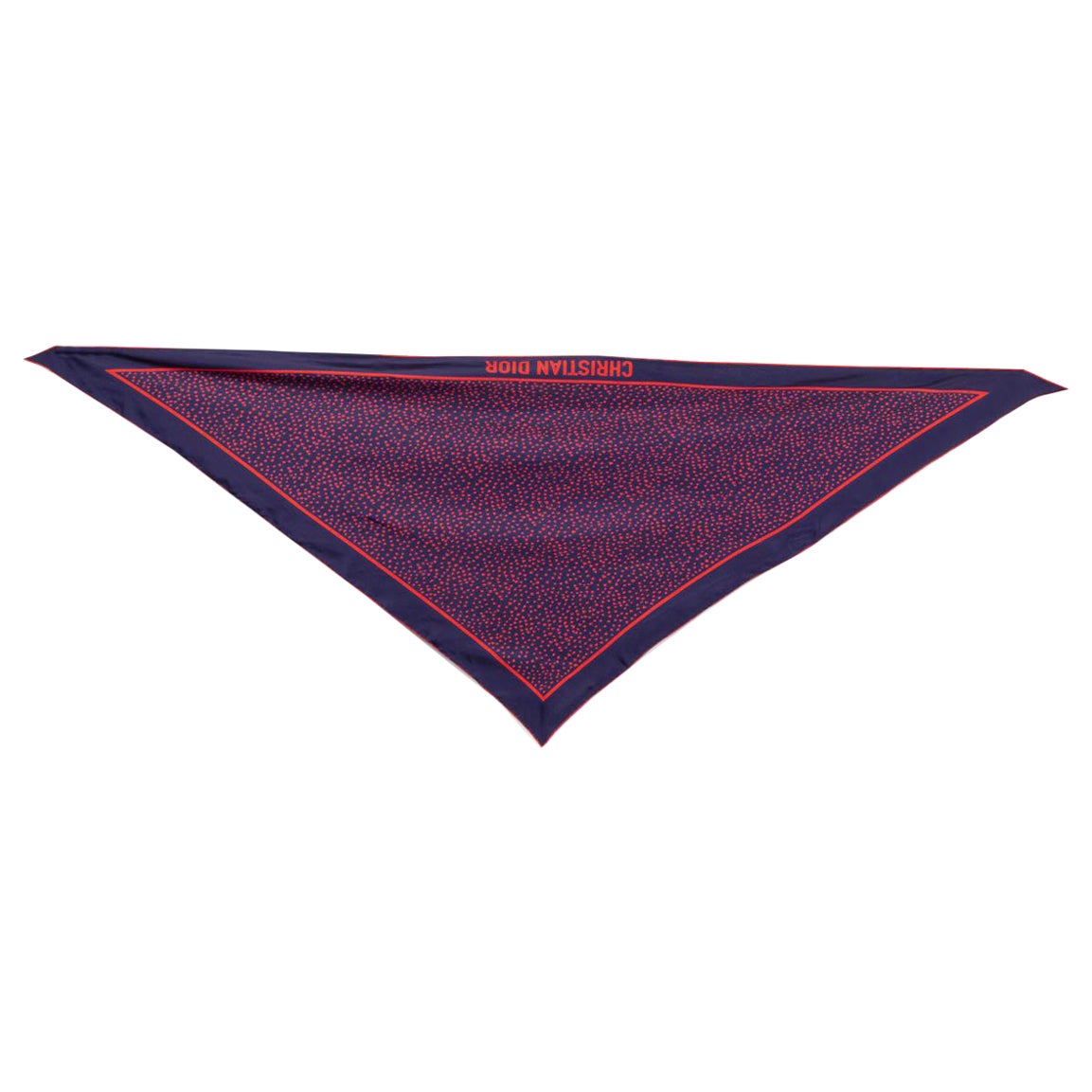CHRISTIAN DIOR - Écharpe triangulaire en soie bleue et rouge à imprimé cœur