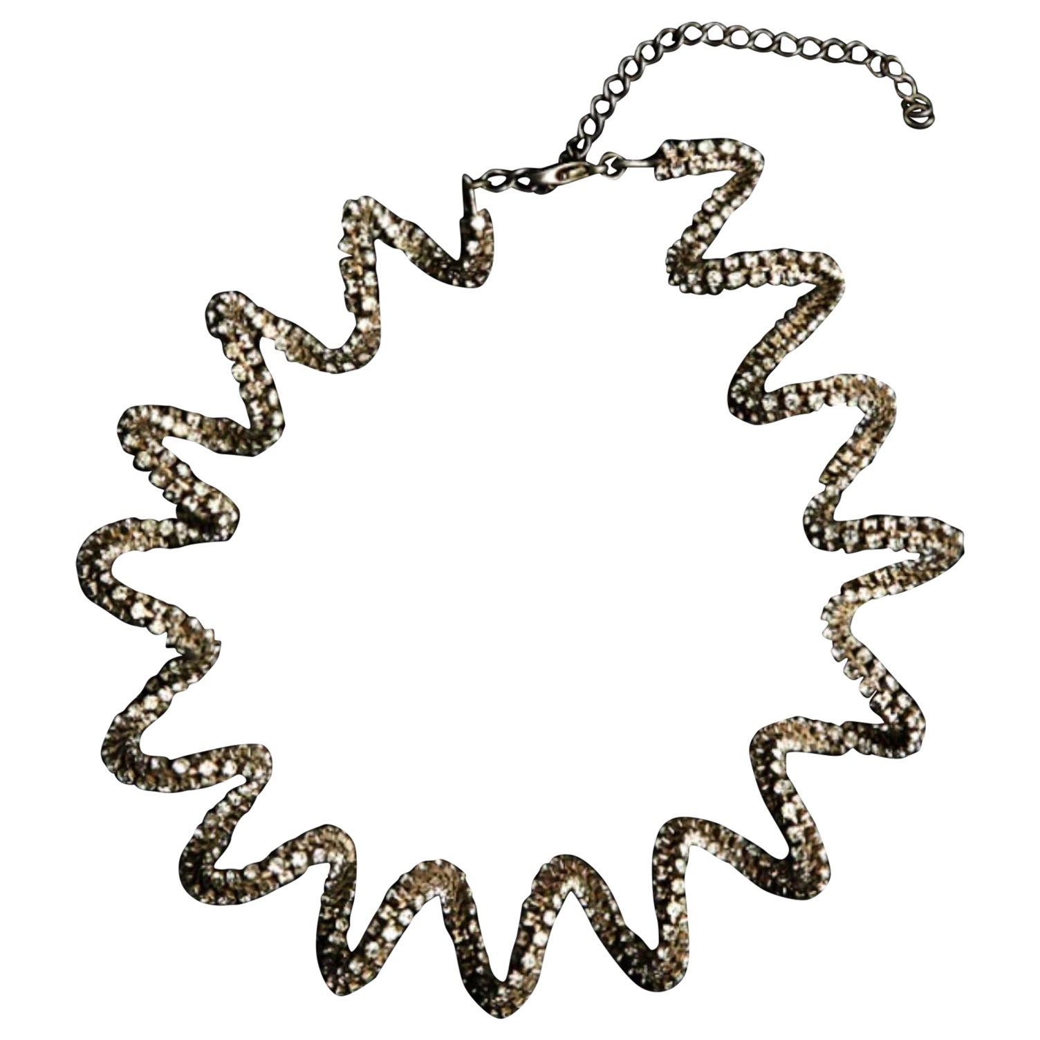 Sterling Silver Crystal Squiggle Necklace For Sale