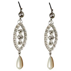 Zircon Crystal and Pearl Drop Earrings in Silver Tone by Mordekai