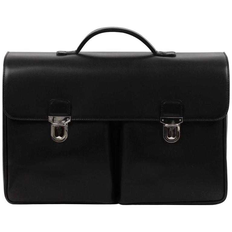 BATTISTONI Black Leather LARGE BRIEFCASE Handbag WORK Business BAG at