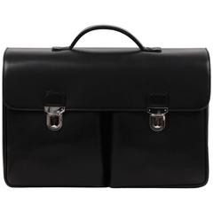 BATTISTONI Black Leather LARGE BRIEFCASE Handbag WORK Business BAG